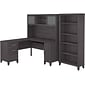 Bush Furniture Somerset 60"W L Shaped Desk with Hutch and 5 Shelf Bookcase, Storm Gray (SET010SG)