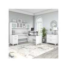Bush Furniture Somerset 72W 3 Position Sit to Stand L Shaped Desk with Hutch and File Cabinet, Whit