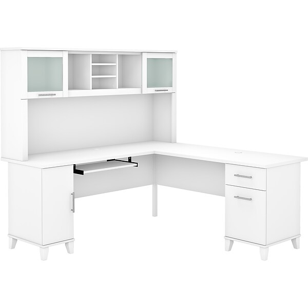 Bush Furniture Somerset 72W L-Shaped Desk with Hutch, White (SET001WH)