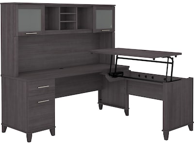 Bush Furniture Somerset 72W 3 Position Sit to Stand L Shaped Desk with Hutch, Storm Gray (SET015SG)