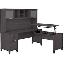 Bush Furniture Somerset 72W 3 Position Sit to Stand L Shaped Desk with Hutch, Storm Gray (SET015SG)