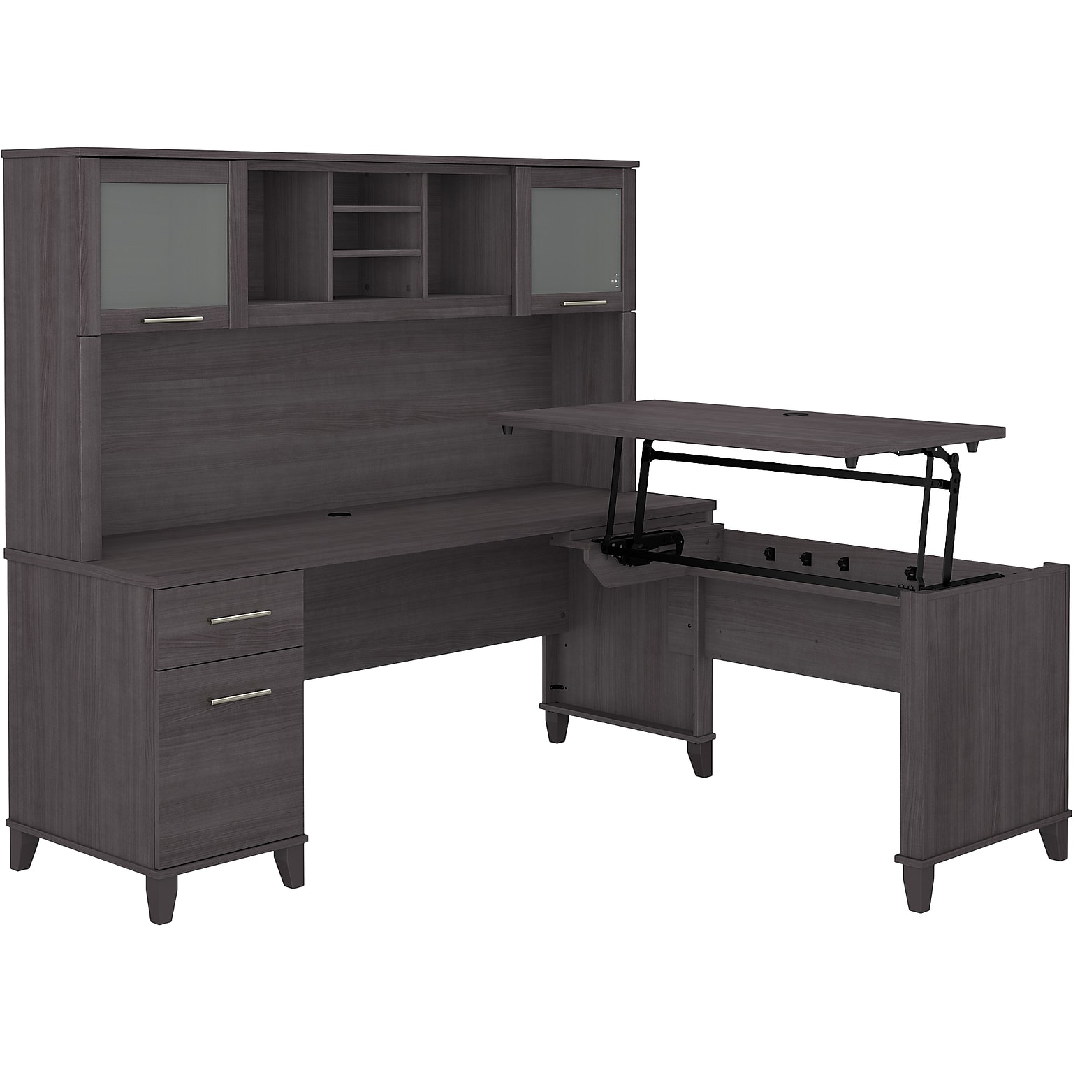 Bush Furniture Somerset 72W 3 Position Sit to Stand L Shaped Desk with Hutch, Storm Gray (SET015SG)