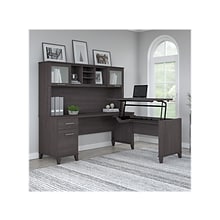 Bush Furniture Somerset 72W 3 Position Sit to Stand L Shaped Desk with Hutch, Storm Gray (SET015SG)