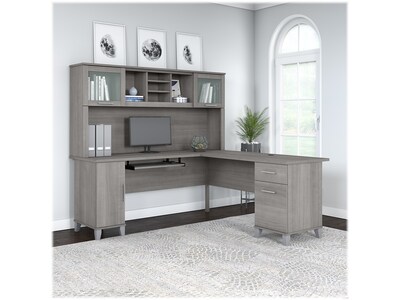 Bush Furniture Somerset 72"W L Shaped Desk with Hutch, Platinum Gray (SET001PG)