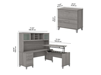 Bush Furniture Somerset 72"W 3 Position Sit to Stand L Shaped Desk with Hutch and File Cabinet, Platinum Gray (SET016PG)