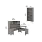 Bush Furniture Somerset 72"W 3-Position Sit to Stand L-Shaped Desk with Hutch and Bookcase, Platinum Gray (SET017PG)