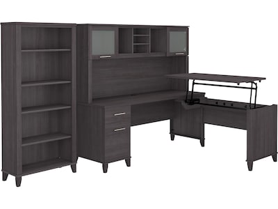 Bush Furniture Somerset 72W 3 Position Sit to Stand L Shaped Desk with Hutch and Bookcase, Storm Gr