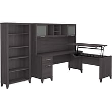 Bush Furniture Somerset 72W 3 Position Sit to Stand L Shaped Desk with Hutch and Bookcase, Storm Gr