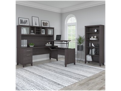 Bush Furniture Somerset 72W 3 Position Sit to Stand L Shaped Desk with Hutch and Bookcase, Storm Gr