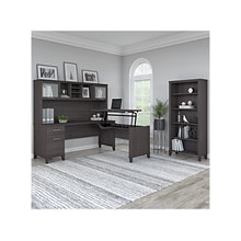 Bush Furniture Somerset 72W 3 Position Sit to Stand L Shaped Desk with Hutch and Bookcase, Storm Gr