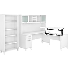 Bush Furniture Somerset 72W 3-Position Sit to Stand L-Shaped Desk with Hutch and Bookcase, White (S