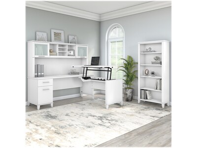 Bush Furniture Somerset 72"W 3 Position Sit to Stand L Shaped Desk with Hutch and Bookcase, White (SET017WH)