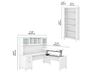 Bush Furniture Somerset 72"W 3 Position Sit to Stand L Shaped Desk with Hutch and Bookcase, White (SET017WH)