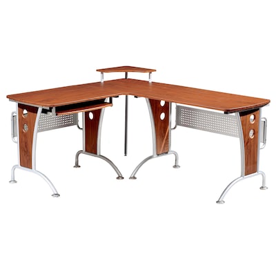 Techni Mobili Deluxe 57W L-Shaped Desk, Mahogany (RTA-3806-M615)