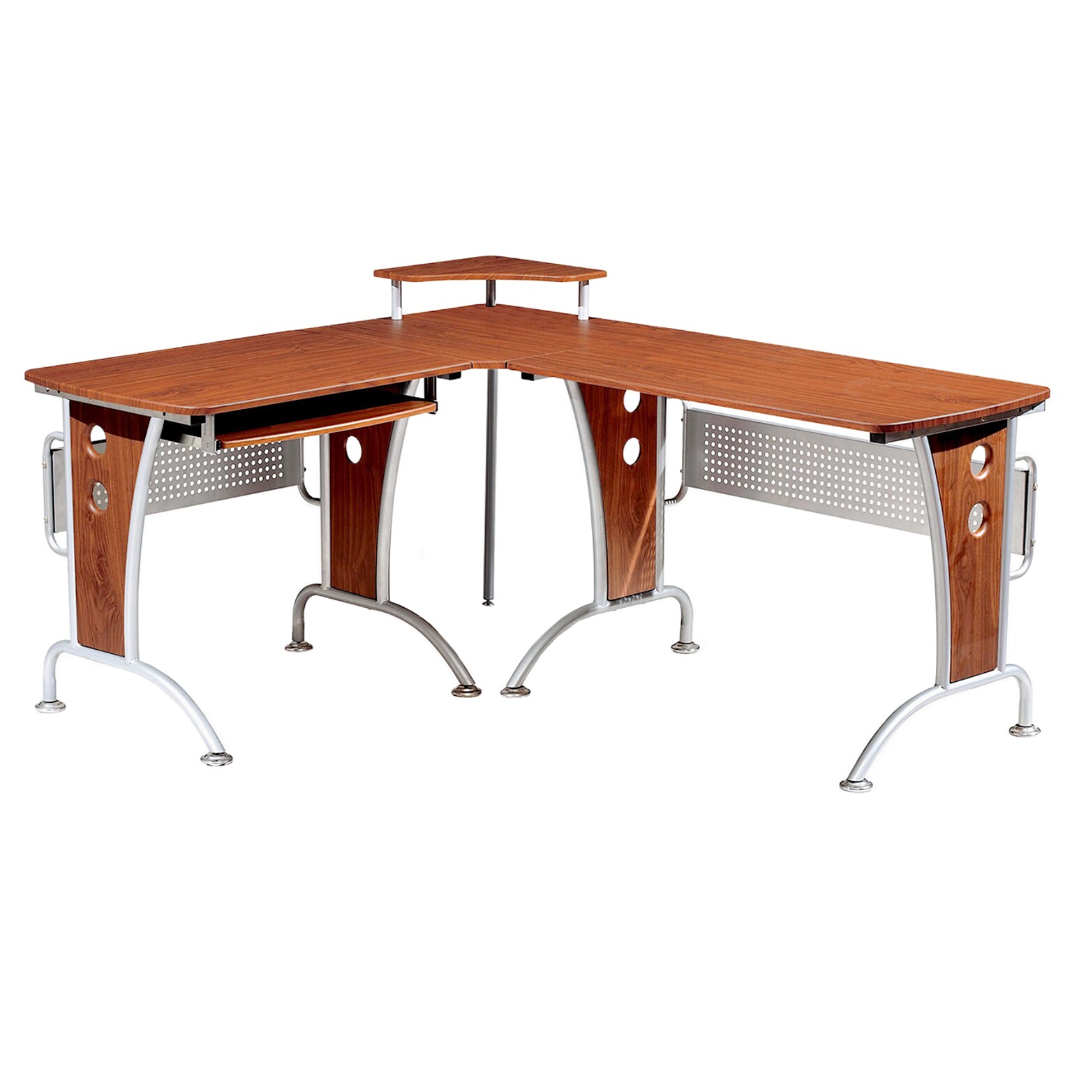 Techni Mobili Deluxe 57W L-Shaped Desk, Mahogany (RTA-3806-M615)