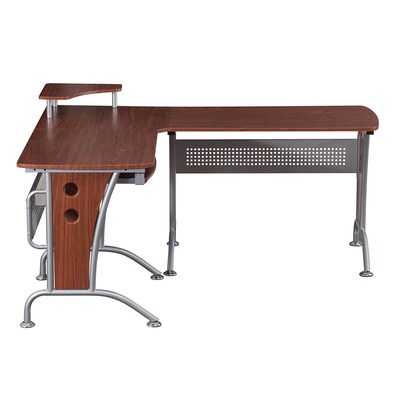 Techni Mobili Deluxe 57"W L-Shaped Desk, Mahogany (RTA-3806-M615)