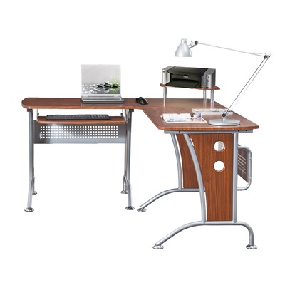 Techni Mobili Deluxe 57"W L-Shaped Desk, Mahogany (RTA-3806-M615)