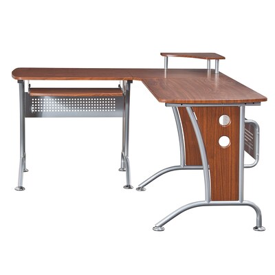 Techni Mobili Deluxe 57"W L-Shaped Desk, Mahogany (RTA-3806-M615)