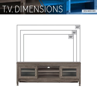 Techni Mobili Console TV Stand, Screens up to 65", Gray (RTA-8855-GRY)