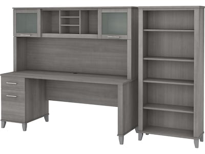 Bush Furniture Somerset 72W Office Desk with Hutch and 5 Shelf Bookcase, Platinum Gray (SET020PG)