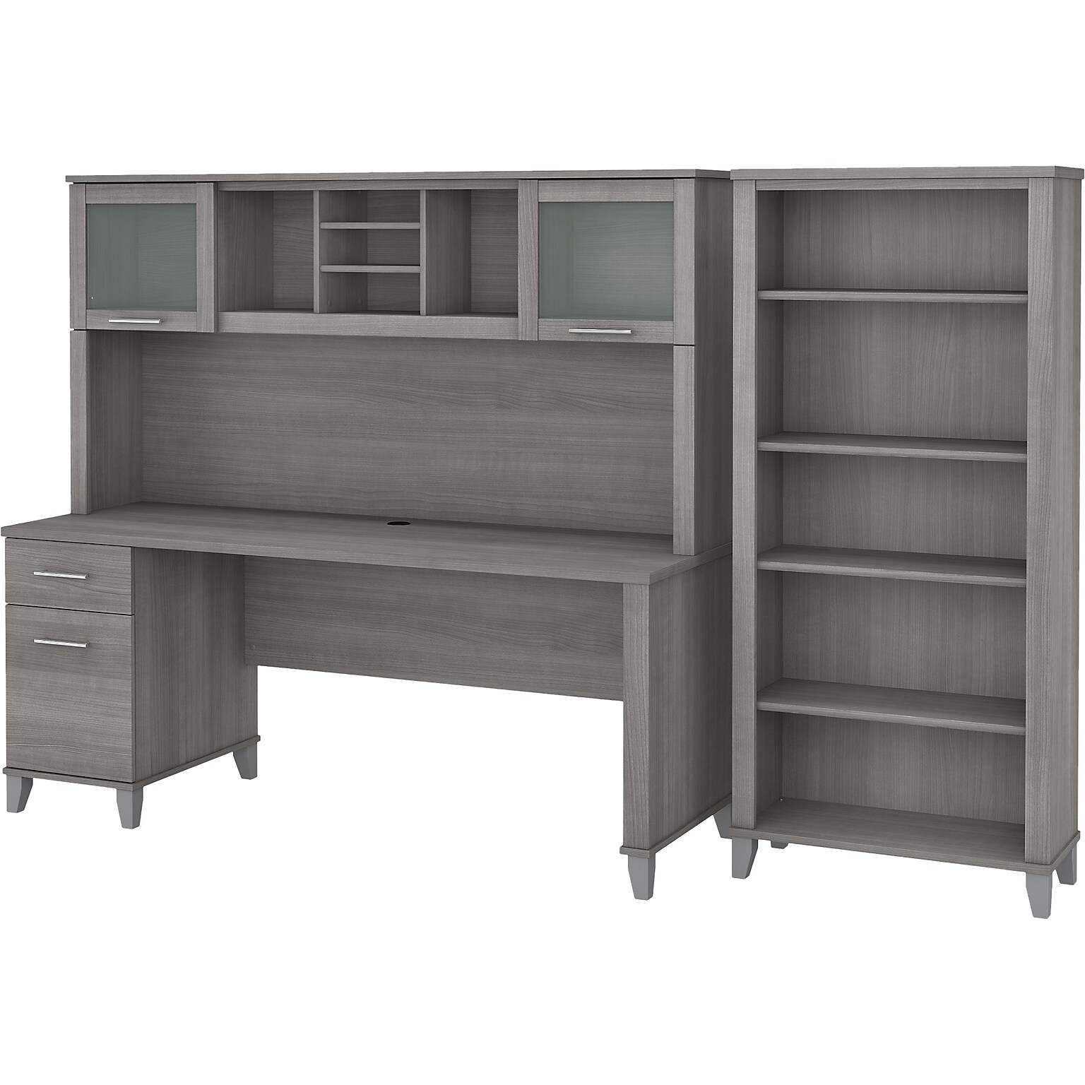 Bush Furniture Somerset 72W Office Desk with Hutch and 5 Shelf Bookcase, Platinum Gray (SET020PG)