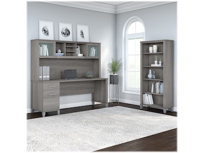 Bush Furniture Somerset 72W Office Desk with Hutch and 5 Shelf Bookcase, Platinum Gray (SET020PG)