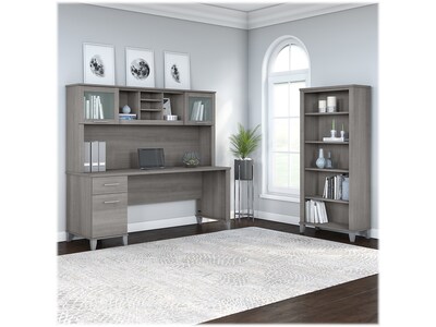 Bush Furniture Somerset 72"W Office Desk with Hutch and 5 Shelf Bookcase, Platinum Gray (SET020PG)