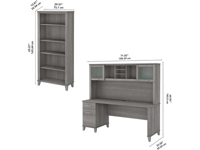 Bush Furniture Somerset 72"W Office Desk with Hutch and 5 Shelf Bookcase, Platinum Gray (SET020PG)