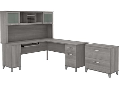 Bush Furniture Somerset 72W L Shaped Desk with Hutch and Lateral File Cabinet, Platinum Gray (SET00