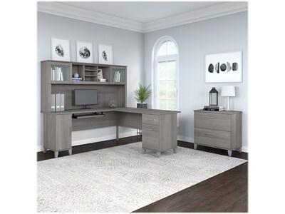 Bush Furniture Somerset 72"W L Shaped Desk with Hutch and Lateral File Cabinet, Platinum Gray (SET009PG)