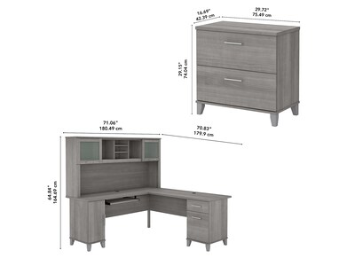 Bush Furniture Somerset 72"W L Shaped Desk with Hutch and Lateral File Cabinet, Platinum Gray (SET009PG)