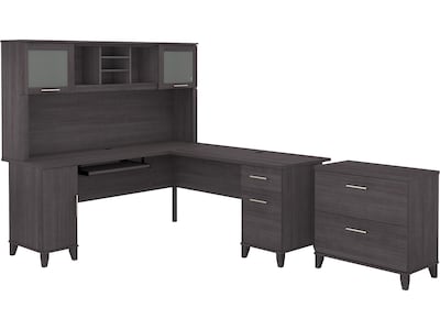 Bush Furniture Somerset 72W L Shaped Desk with Hutch and Lateral File Cabinet, Storm Gray (SET009SG