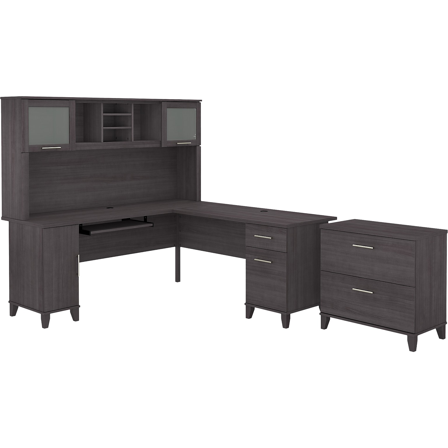 Bush Furniture Somerset 72W L Shaped Desk with Hutch and Lateral File Cabinet, Storm Gray (SET009SG)