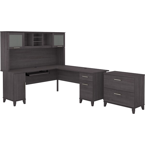 Bush Furniture Somerset 72W L-Shaped Desk with Hutch and Lateral File Cabinet, Storm Gray (SET009SG)