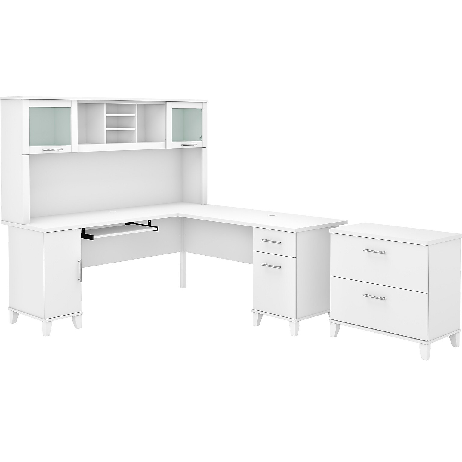 Bush Furniture Somerset 72W L Shaped Desk with Hutch and Lateral File Cabinet, White (SET009WH)