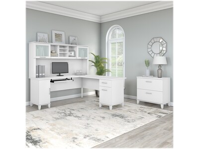 Bush Furniture Somerset 72"W L Shaped Desk with Hutch and Lateral File Cabinet, White (SET009WH)