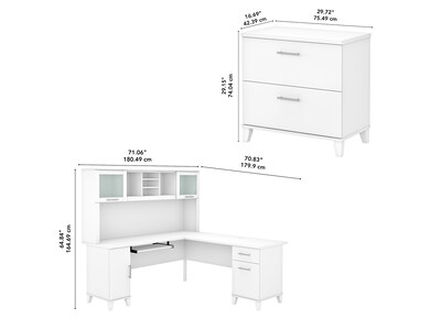 Bush Furniture Somerset 72"W L Shaped Desk with Hutch and Lateral File Cabinet, White (SET009WH)