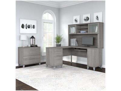 Bush Furniture Somerset 60"W L-Shaped Desk with Hutch and Lateral File Cabinet, Platinum Gray (SET008PG)