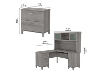 Bush Furniture Somerset 60"W L-Shaped Desk with Hutch and Lateral File Cabinet, Platinum Gray (SET008PG)