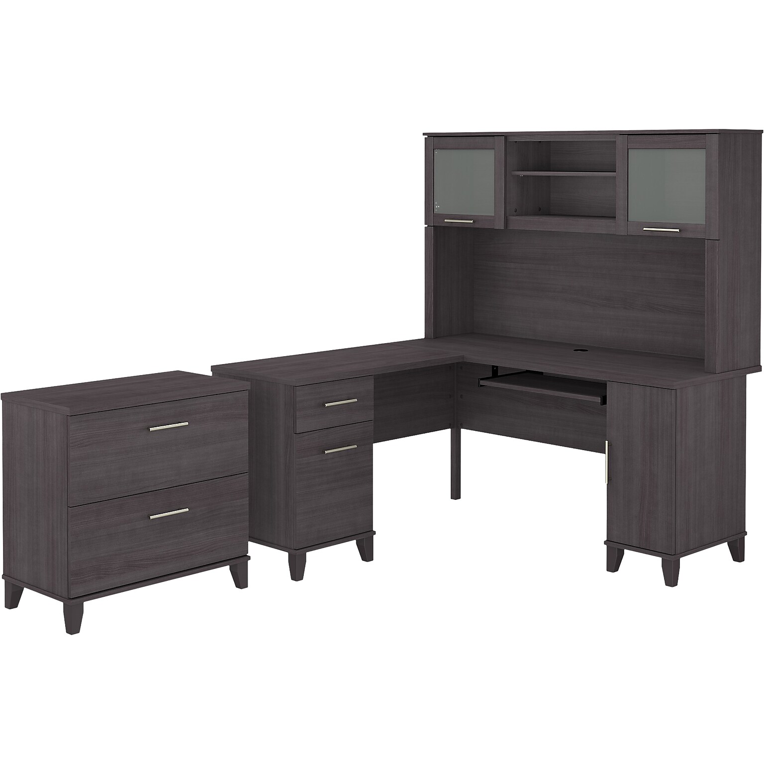 Bush Furniture Somerset 60W L-Shaped Desk with Hutch and Lateral File Cabinet, Storm Gray (SET008SG)