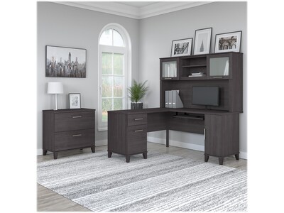 Bush Furniture Somerset 60W L-Shaped Desk with Hutch and Lateral File Cabinet, Storm Gray (SET008SG