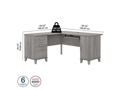 Bush Furniture Somerset 60"W L Shaped Desk with Storage, Platinum Gray (WC81230K)