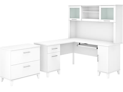 Bush Furniture Somerset 60W L-Shaped Desk with Hutch and Lateral File Cabinet, White (SET008WH)