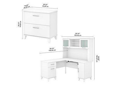 Bush Furniture Somerset 60"W L-Shaped Desk with Hutch and Lateral File Cabinet, White (SET008WH)