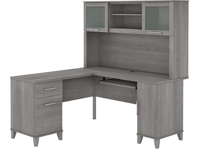 Bush Furniture Somerset 60"W L Shaped Desk with Hutch, Platinum Gray (SET002PG)