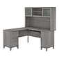 Bush Furniture Somerset 60"W L Shaped Desk with Hutch, Platinum Gray (SET002PG)