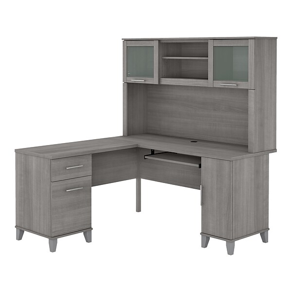 Bush Furniture Somerset 60W L-Shaped Desk with Hutch, Platinum Gray (SET002PG)