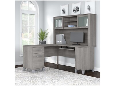 Bush Furniture Somerset 60W L Shaped Desk with Hutch, Platinum Gray (SET002PG)