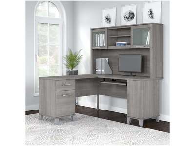 Bush Furniture Somerset 60"W L Shaped Desk with Hutch, Platinum Gray (SET002PG)