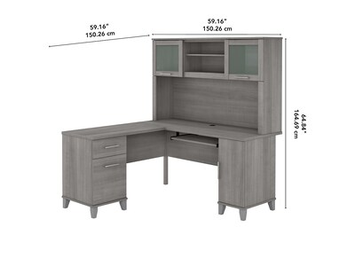 Bush Furniture Somerset 60"W L Shaped Desk with Hutch, Platinum Gray (SET002PG)